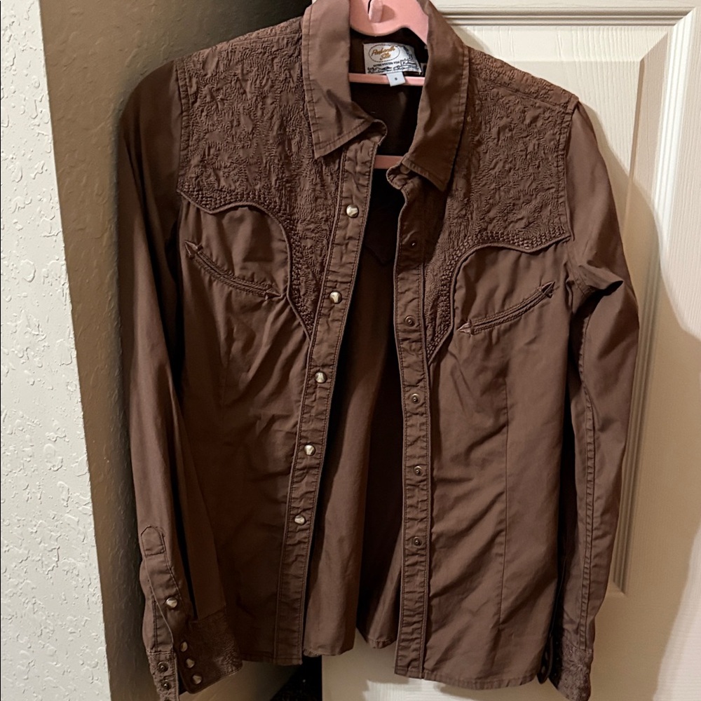Brown Western Style button down fitted shirt - image 1